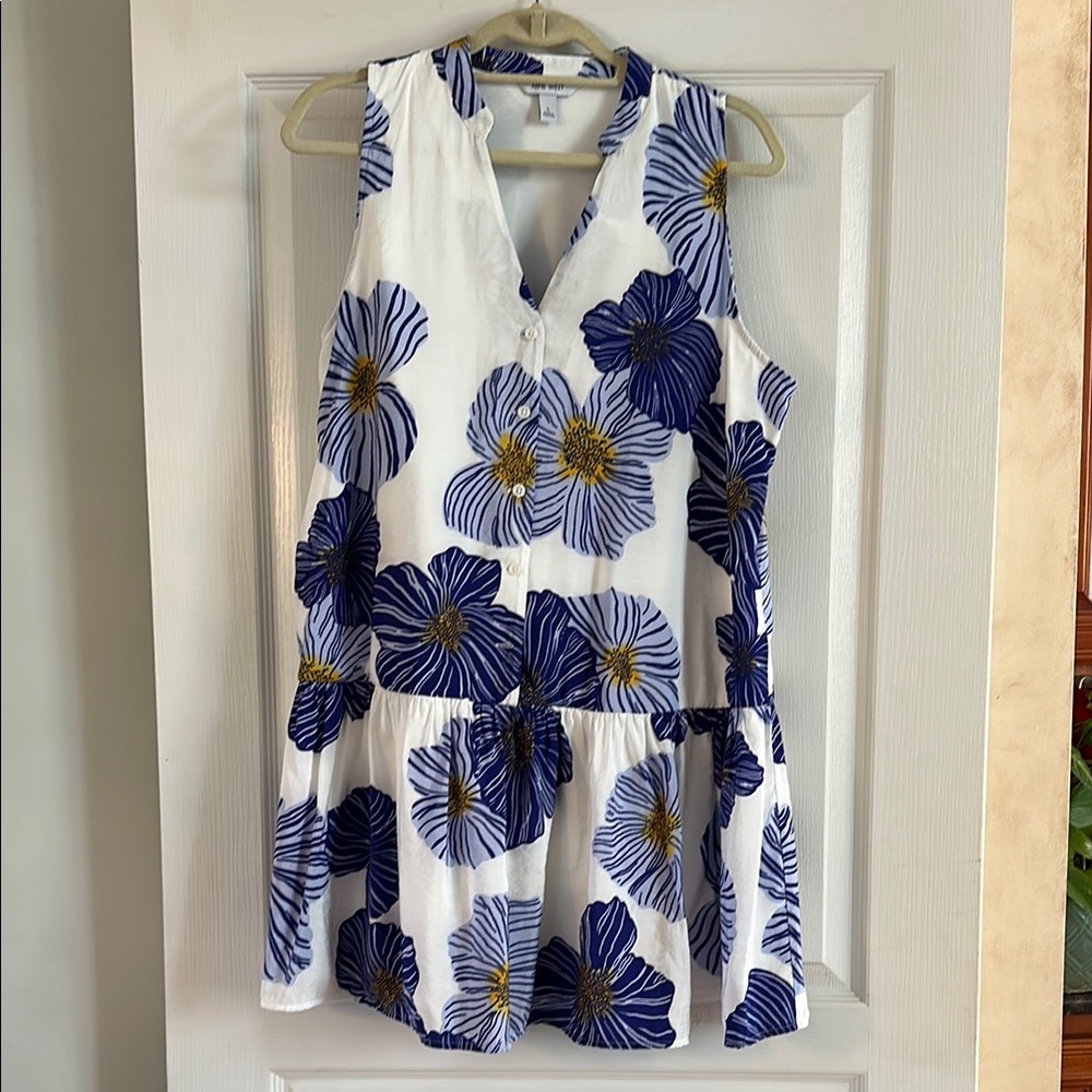 Nine West Blue and White Drop Waist Mini Dress